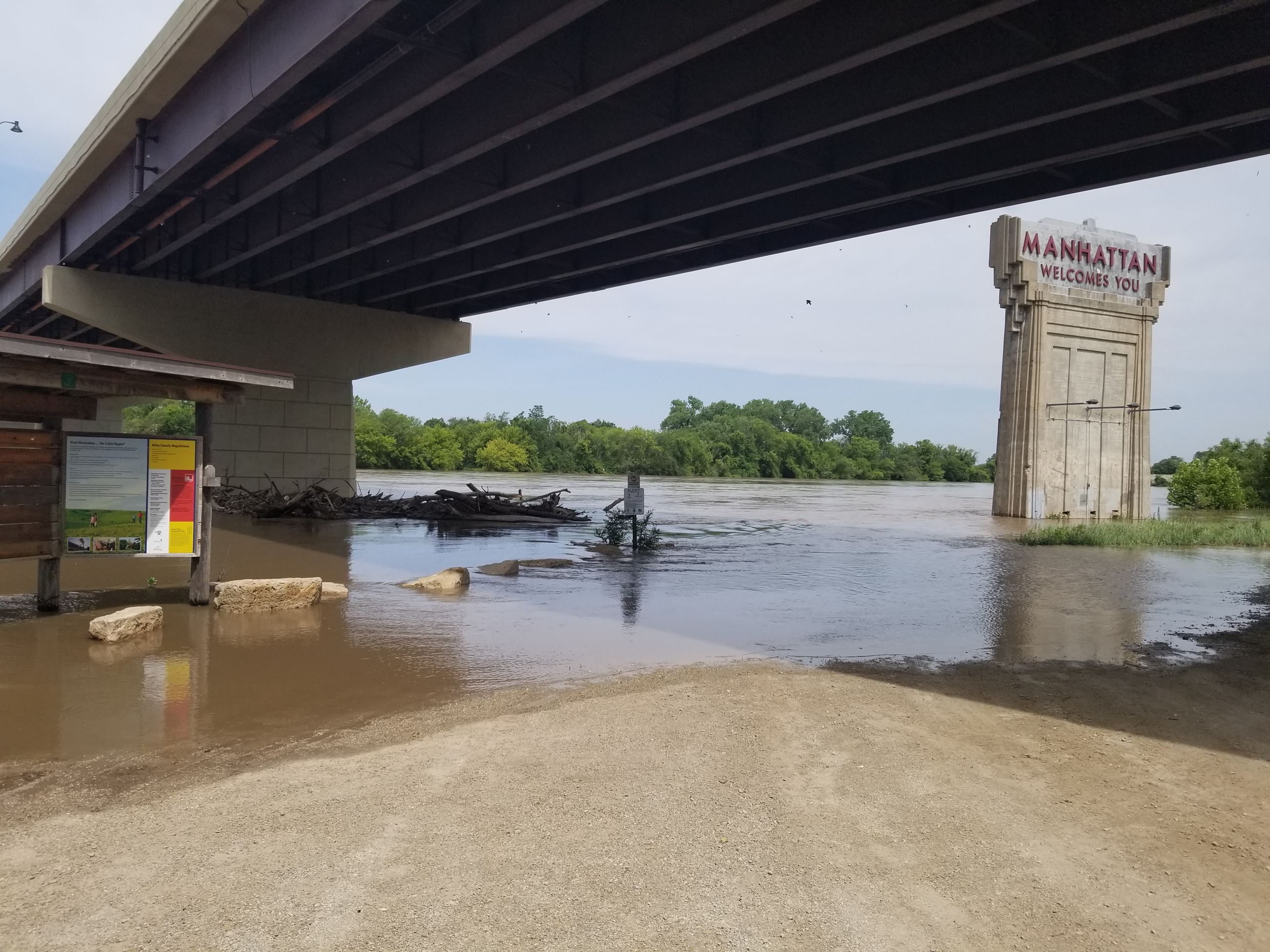 photo of the Kansas river under the HWY 177 bridge in Manhattan