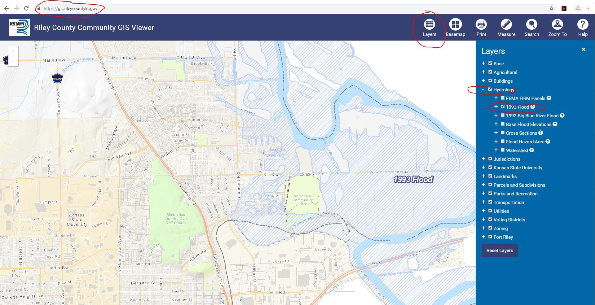 Riley County map from 1993 flood